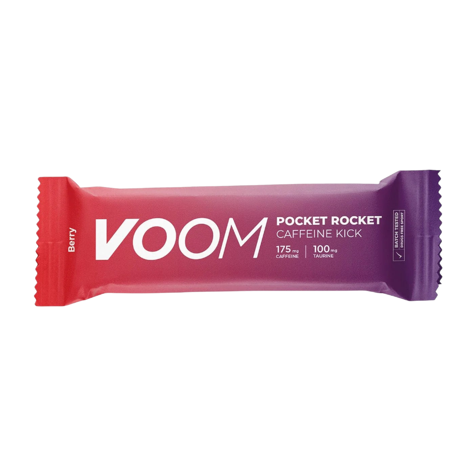 Up & Running Voom Pocket Rocket Caffeine Kick berry energy chew bar with 175mg caffeine and 100mg taurine
