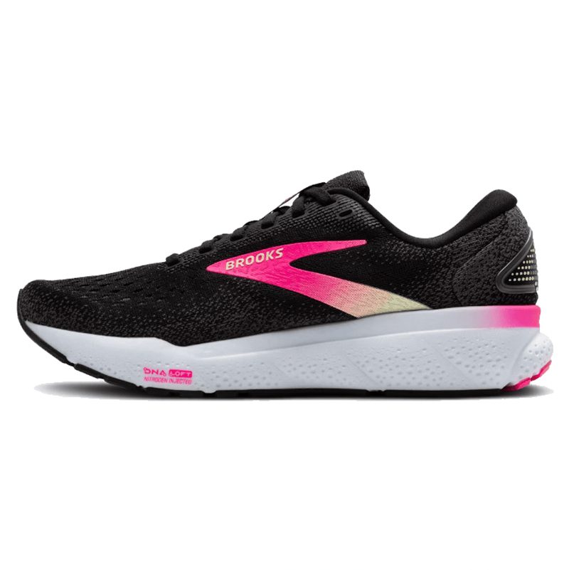 Brooks Footwear Women's Brooks Ghost 16 - AW24 - Black/Pink/Yellow (Wide D Fit) - Up and Running